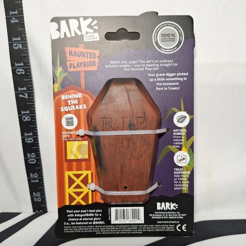 NWT Bark Super Chewer Gnawin' Coffin Dog Toy L